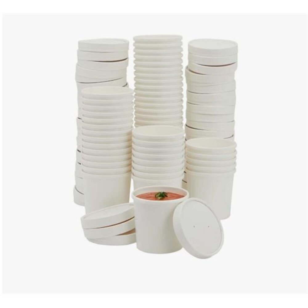 NEW Juvale 12 oz To Go Soup Disposable Containers with Lids 50 Pack White
